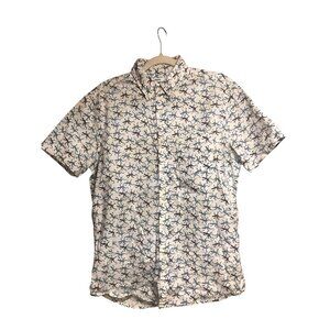 Outdoor Cool Preppy Lizard Print White Collared Button Front Short Sleeve Sz M